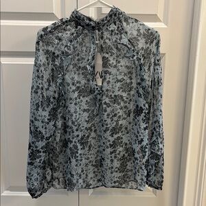 Floral Sheer Blouse - shark blue/Black